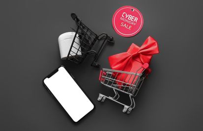 cyber monday shopping cart and mobile phone