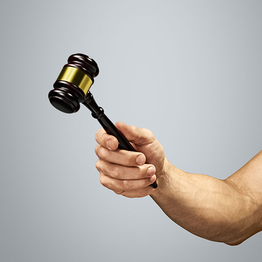 A hand holding a gavel, representing utility and government industries